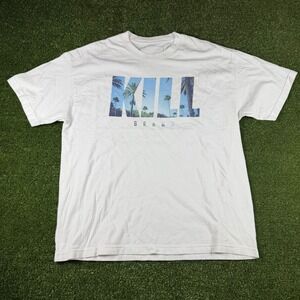 Kill Brand Mens Graphic T-Shirt White Palm Tree Logo XL Made in USA Streetwear
